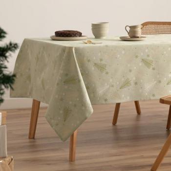 Mantel Navidad Rectangular de Algodón Jacquard Verde y Oro 140x300 cm
