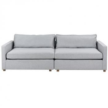 Sofá moderno 3 plazas con reposabrazos y patas de madera en tela gris Vinstra