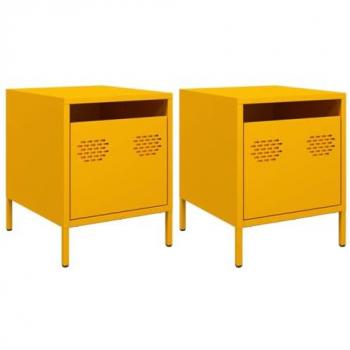 Mesitas de noche 2 uds acero amarillo mostaza 35x39x43,5 cm