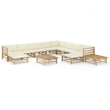 12-Piece Bamboo Garden Lounge Set with Cream White Cushions