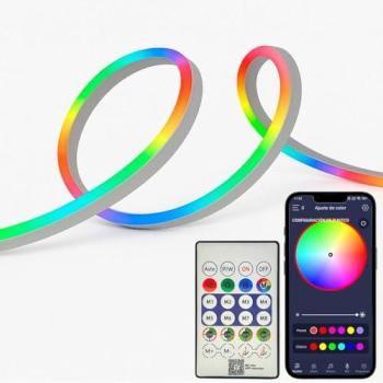 Tira Neon LED RGB Flexible 5m IP67 Impermeable con Control Bluetooth, App Móvil y Mando a Distancia para Decoración Interior y Exterior