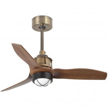 Ventilador de Techo Just Steel con Difusor de Cristal 67,4 Cm y Faro Barcelona 33428-10 JUST FAN LED en color oro viejo/madera de 81 cm