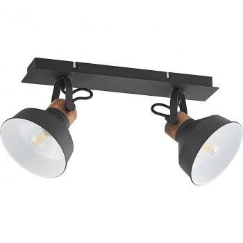 Lindby Nefeli Plafón Vintage de Metal Negro con Detalles de Madera y 2 Luces E14 para Salón y Comedor