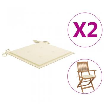 Cojines de silla de jardín 2 uds tela crema 40x40x4 cm