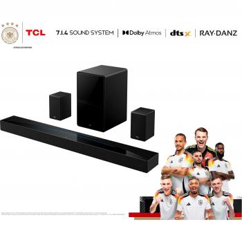 Barra de Sonido TCL Q85HE 7.1.4 canales, tecnología RayDanz, potencia de 430 W, con subwoofer inalámbrico y altavoces traseros compatibles, HDMI 2.1 y Bluetooth