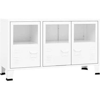 vidaXL Industrial Sideboard White 105x35x62 cm Metal and Glass