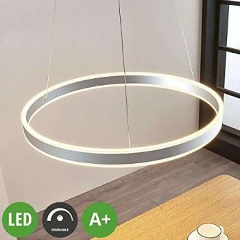 Lámpara colgante LED Lyani cromo atenuable 60 cm, moderna, plateada, hecha de metal, para salón y comedor, 1 llama