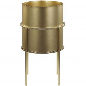 Soporte para Plantas Moderno de Hierro Dorado 15 x 15 x 28 cm, Resistente a Rayos UV, Maceta Industrial para Interiores y Exteriores