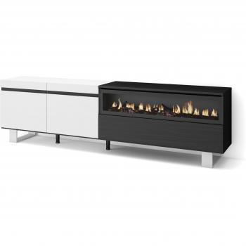 Mueble TV Industrial con Chimenea Eléctrica para Televisores hasta 80, 200x57x35cm, Diseño Moderno en Blanco y Negro