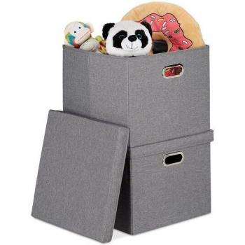 Set de 2 cajas de almacenamiento plegables con tapa, 51 L cada una, cuadradas, color gris