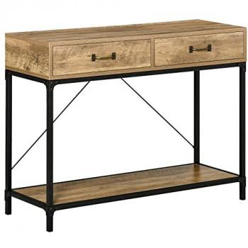 Mesa Consola Vintage con 2 Cajones y Estante Inferior, 100 x 35 x 76.5 cm, Aglomerado Metálico Marrón y Negro