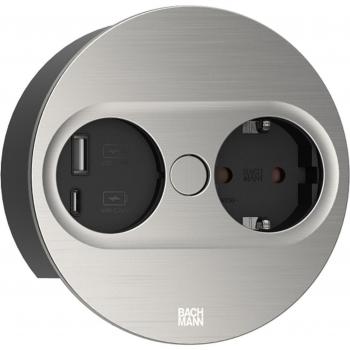 BACHMANN TWIST 2 Cover Plate 946.004 - 1xCEE7/3, 1xUSB A/C 22W, 2.0m, AEH, Stainless Steel Look