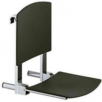 Asiento Abatible Keuco Plan Care 360 mm, Aluminio Anodizado Plateado / Negro-Gris con Respaldo