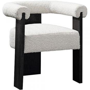 Set of 2 Mid-Century Modern Cream Boucle Dining Chairs with Curved Backrests