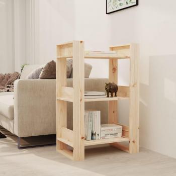 Estantería divisor de espacios de madera maciza de pino 60x35x91 cm en colores Natural, Blanco y Gris, ideal para oficina, estudio, sala de estar y dormitorio