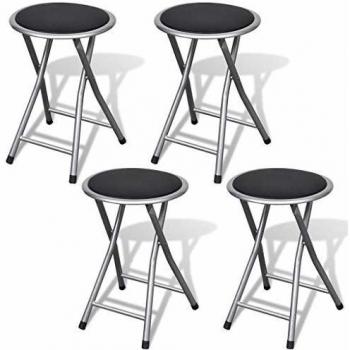 vidaXL 4x Taburete de Barra de Cocina Acero y Asiento de Cuero Sintético Negro