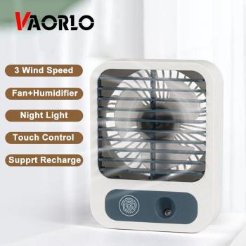 Mini Humidificador VAORLO 2 en 1 con Ventilador, Luz Nocturna, Control Táctil, 3 Velocidades de Viento, Recargable, Blanco