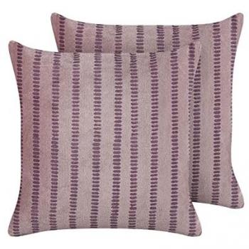 Set de 2 Cojines Decorativos de Vellón Rosa con Rayas y Algodón 45 x 45 cm Estilo Boho