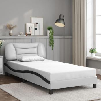 Cabecero de cama blanco y negro 100x200 cm con estructura de cuero sintético