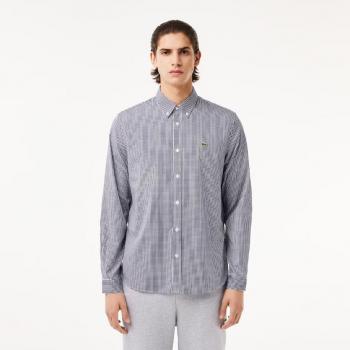 Lacoste Men's Regular Fit Premium Cotton Long Sleeve Blue Checkered Shirt