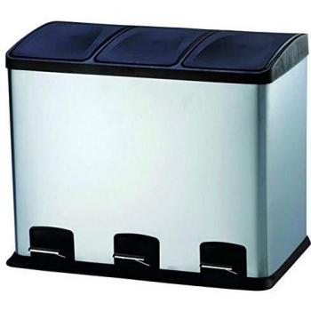 CUBO DE BASURA. RECICLAJE. 36LT 58X39X47CM CON PEDAL, 3 COMPARTIMENTOS. INOX