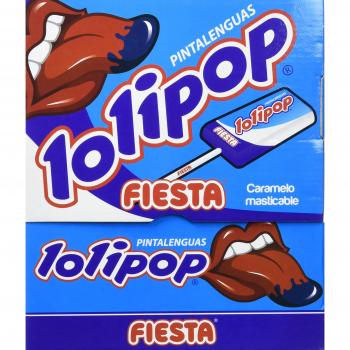 FIESTA Lolipop Pintalenguas Caramelo Masticable con Palo Sabor Sandía - Caja de 100 unidades