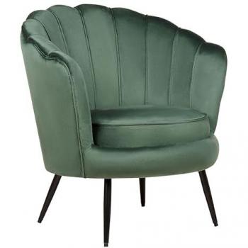 Sillón Retro de Terciopelo Verde con Forma Novedosa y Patas de Metal Negro Lovikka