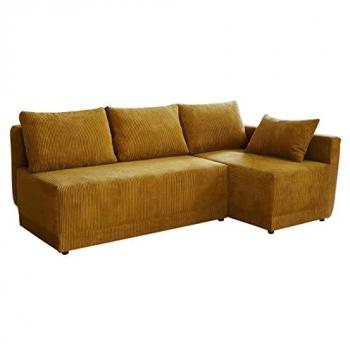 Sofá rinconero Columbus 149, amarillo, con función de descanso y caja de ropa de cama, dimensiones 210 x 135 x 85 cm