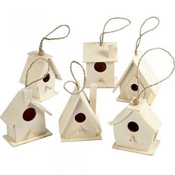 Casa para pájaros, altura: 7 cm, 6 piezas en varios colores