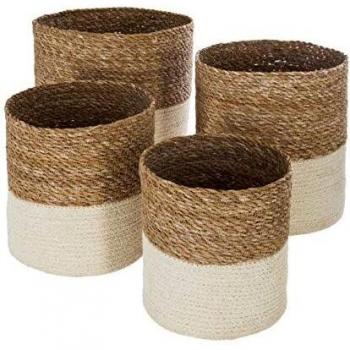 Juego de 4 cestas de yute y hierba marina blancas Atmosphera