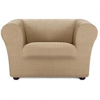 Funda para sillón Eysa JAZ Beige 110 x 100 x 130 cm, bielástica, compatible con sillones Chester y Klippan, tamaño ajustable de 70 a 130 cm