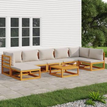 8-Piece Solid Wood Garden Lounge Set with Light Grey Cushions