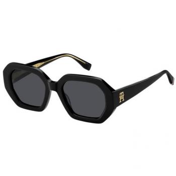 Tommy Hilfiger Women's Black Striped Sunglasses TH 2155/S with Grey Lenses, Size 52 MM