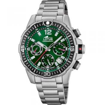Reloj Lotus Chrono 18977/3 Verde Correa De Acero Inoxidable 316l, Hombre - Reloj de hombre, modelo 18977/3, cronógrafo, caja y correa de acero inoxidable