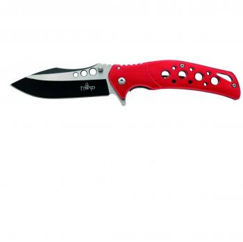 Navaja asistida Third K1911RD, mango de aluminio Rojo con agujeros y hoja de acero inoxidable de 9.5 cm