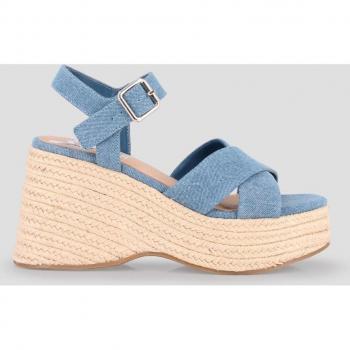 Sandalias de cuña ZAHARA azules con cierre de hebilla y cintas cruzadas en empeine