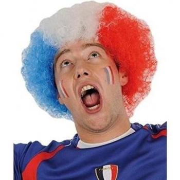 Perruque frisée de clown adulte-Bleu Blanc Rouge-