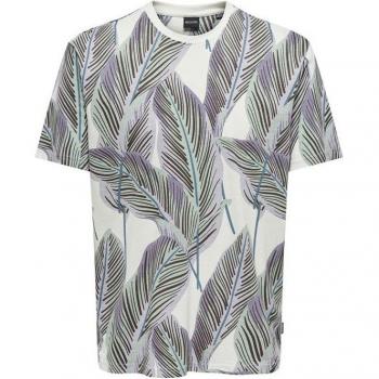Camiseta de Manga Corta Hombre Only & Sons Onskobe Reg Banana Leaf Azul Blanco