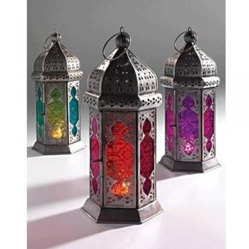 Grande de estilo marroquí Tonal Farol de cristal 3 tonos comercio justo
