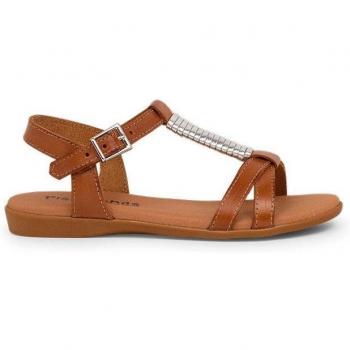 Sandalias abiertas de niña de piel con hebilla y plantilla acolchada, adorno plateado