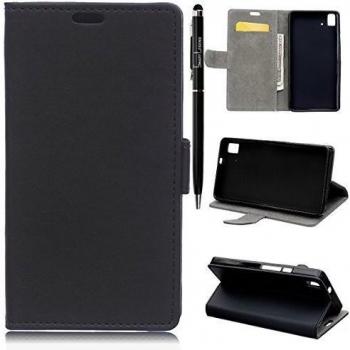 Funda para BQ Aquaris E5 4G LTE, SMART LEGEND BQ E5 Funda de PU Cuero Flip Standing Leather Wallet Case Cover Suave Cáscara Funda con Ranura de Tarjeta Cierre Magnético y función de soporte + 1 X Stylus Pen - Diseño de Negro