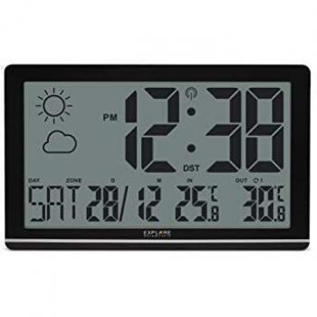 Estación Meteorológica Digital RDC-8001 con Termómetro y Reloj Radiocontrolado, Color Negro, Pantalla LCD