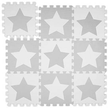 Alfombra Puzzle Estrellas, 9 Piezas, 18 Partes, Goma EVA, Segura, Colchoneta de Juego para Suelo, 91 x 91 cm, Gris Claro - Relaxdays