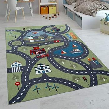 Alfombra Infantil Colorida de Pelo Corto para Habitación 80x150 cm, Verde 2 - Paco Home