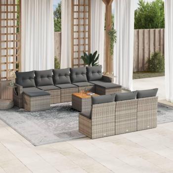 11-Piece Grey Poly Rattan Garden Sofa Set with Cushions
