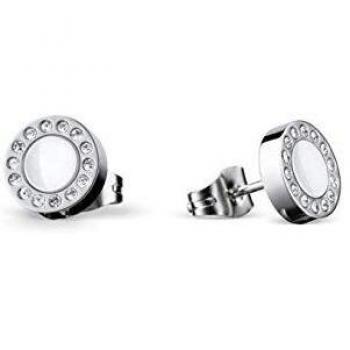 Pendientes Bering Arctic Symphony de acero inoxidable con inserto de cerámica blanca 707-150-05