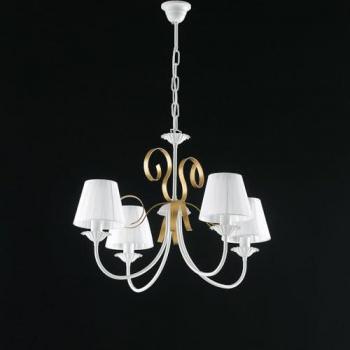 Araña de Luces Clásica de Hierro Blanco Shabby Oro con 4 Pantallas 71x h47 cm