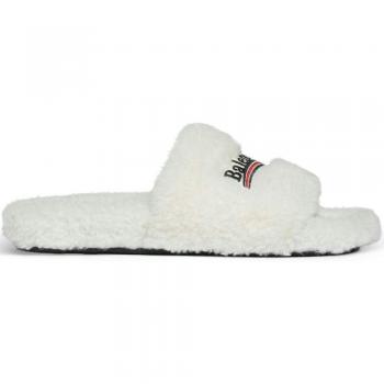 Balenciaga Women's Furry Slides in White, Size 37 (US Size 7), Faux Shearling, Style Code: 654261W2DO19906