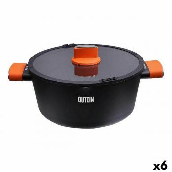 Cacerola Quttin Gastro Negra con Tapa de Cristal Naranja 34,5 x 25,5 x 12 cm (6 Unidades)