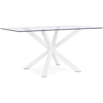Mesa Rectangular May 160x90 cm con Patas de Acero Blanco y Tapa de Cristal Templado de 10 mm